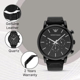 Emporio Armani Dress Chronograph Black Dial Black Leather Strap Watch For Men - AR1918 Authentic Buy Shop Now