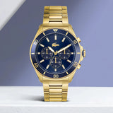 Lacoste Tiebreaker Chronograph Blue Dial Gold Steel Strap Watch for Men - 2011151 Authentic Buy Shop Now