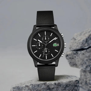 Lacoste 12.12 Chronograph Black Dial Black Silicone Strap Watch for Men - 2010972 Authentic Buy Shop Now