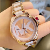 Michael Kors Janelle Three Hand Rose Gold Dial Two Tone Steel Strap Watch For Women - MK7134 Authentic Buy Shop Now