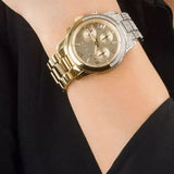 Michael Kors Runway Chronograph Gold Dial Two Tone Steel Strap Watch For Women - MK7329 Authentic Buy Shop Now