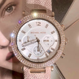 Michael Kors Parker Chronograph White Dial Pink Leather Strap Watch For Women - MK6935 Authentic Buy Shop Now