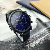 Emporio Armani Luigi Analog Blue Dial Black Leather Strap Watch For Men - AR11351 Authentic Buy Shop Now