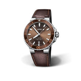 Oris Aquis Date Brown Dial Brown Leather Strap Watch for Men - 0173377304152-0752412EB Authentic Buy Shop Now