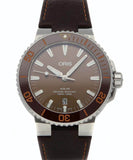 Oris Aquis Date Brown Dial Brown Leather Strap Watch for Men - 0173377304152-0752412EB Authentic Buy Shop Now