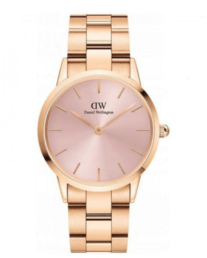 Daniel Wellington Iconic Link Pink Dial Rose Gold Steel Strap Watch For Women - DW00100335 Authentic Buy Shop Now
