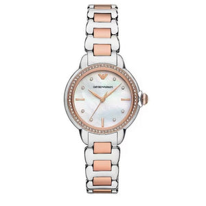 Emporio Armani Three Hand Quartz Mother of Pearl Dial Two Tone Steel Strap Watch For Women - AR11569 Authentic Buy Shop Now