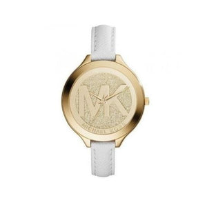 Michael Kors Slim Runway Quartz Gold Dial White Leather Strap Watch For Women - MK2389 Authentic Buy Shop Now