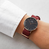 Daniel Wellington Classic Roselyn Black Dial Maroon Nylon Strap Watch For Women - DW00100273 Authentic Buy Shop Now