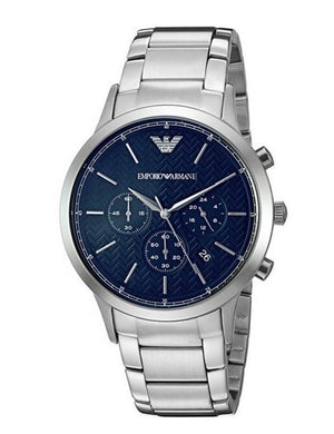 Emporio Armani Renato Chronograph Blue Dial Silver Steel Strap Watch For Men - AR2486 Authentic Buy Shop Now