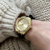 Guess Cosmo Diamonds Gold Dial Black Rubber Strap Watch for Women - GW0034L1 Authentic Buy Shop Now