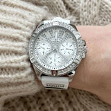 Guess Frontier Diamonds Silver Dial White Rubber Strap Watch For Women - W1160L4 Authentic Buy Shop Now