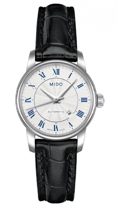Mido Baroncelli III Automatic Silver Dial Black Leather Strap Watch For Women - M7600.4.21.4 Authentic Buy Shop Now