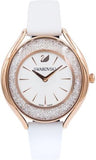 Swarovski Crystalline Aura Silver Dial White Leather Strap Watch for Women - 5519453 Authentic Buy Shop Now