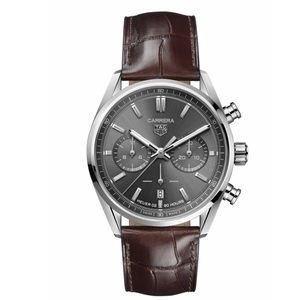 Tag Heuer Carrera Chronograph Grey Dial Brown Leather Strap Watch for Men - CBN2012.FC6483 Authentic Buy Shop Now