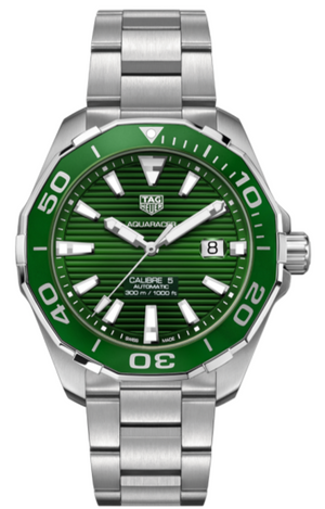 Tag Heuer Aquaracer Calibre 5 Green Dial Silver Steel Strap Watch for Men - WAY201S.BA0927 Authentic Buy Shop Now