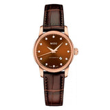 Mido Baroncelli III Automatic Diamonds Brown Dial Brown Leather Strap Watch For Women - M7600.3.64.8 Authentic Buy Shop Now
