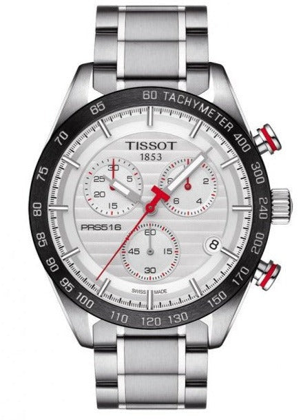 Tissot T Sport PRS 516 Chronograph White Dial Silver Steel Strap Watch For Men - T100.417.11.031.00 Authentic Buy Shop Now