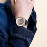 Emporio Armani Zeta Skeleton Automatic Silver Dial Black Leather Strap Watch For Men - AR60018 Authentic Buy Shop Now