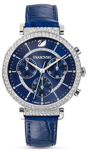 Swarovski Passage Chrono Crystal Blue Dial Blue Leather Strap Watch for Women - 5580342 Authentic Buy Shop Now