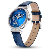 Swarovski Passage Moon Phase Blue Dial Blue Leather Strap Watch for Women - 5613320 Authentic Buy Shop Now