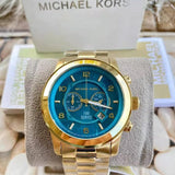 Michael Kors Runway Stop Hunger Blue Dial Gold Steel Strap Watch for Men - MK8315 Authentic Buy Shop Now