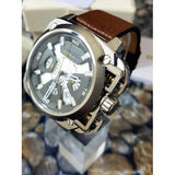 Diesel BAMF Chronograph Beige Dial Brown Leather Strap Watch For Men - DZ7343 Authentic Buy Shop Now