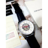 Emporio Armani Meccanico Silver Skeleton Dial Black Leather Strap Watch For Men - AR2072 Authentic Buy Shop Now