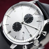 Emporio Armani Gianni White Dial Black Leather Strap Watch For Men - AR0385 Authentic Buy Shop Now