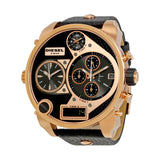 Diesel Big Daddy Gold & Black Dial Black Leather Strap Watch For Men - DZ7261 Authentic Buy Shop Now
