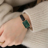Daniel Wellington Quadro Pressed Sheffield Green Dial Black Leather Strap Watch For Women - DW00100439 Authentic Buy Shop Now