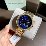 Michael Kors Parker Chronograph Blue Dial Gold Steel Strap Watch For Women - MK6262 Authentic Buy Shop Now
