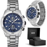 Hugo Boss Vela Chronograph Diver Blue Dial Silver Steel Strap Watch for Men - 1513775 Authentic Buy Shop Now