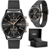 Hugo Boss Associate Black Dial Black Mesh Bracelet Watch for Men - 1513811 Authentic Buy Shop Now