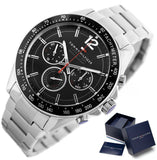 Tommy Hilfiger Luke Chronograph Black Dial Silver Steel Strap Watch for Men - 1791104 Authentic Buy Shop Now