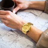 Guess Cubed Analog Gold Dial Gold Steel Strap Watch For Women - GW0606L2 Authentic Buy Shop Now