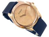 Guess Cubed Analog Rose Gold Dial Blue Leather Strap Watch For Women - GW0665L2 Authentic Buy Shop Now