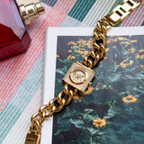 Michael Kors Chain Lock Pave Gold Dial Gold Steel Strap Watch For Women - MK4711 Authentic Buy Shop Now