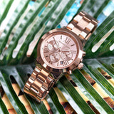 Michael Kors Runway Chronograph Rose Gold Dial Rose Gold Steel Strap Watch For Women - MK5778 Authentic Buy Shop Now