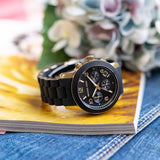 Michael Kors Runway Chronograph Black Dial Black Silicone Strap Watch For Women - MK7385 Authentic Buy Shop Now