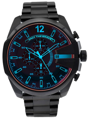Diesel Mega Chief Chronograph Black Dial Black Steel Strap Watch For Men - DZ4318 Authentic Buy Shop Now