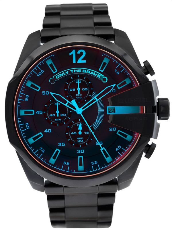 Diesel Mega Chief Chronograph Black Dial Black Steel Strap Watch For Men - DZ4318 Authentic Buy Shop Now