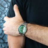 Fossil Sport Tourer Chronograph Green Dial Silver Steel Strap Watch for Men - FS6048 Authentic Buy Shop Now