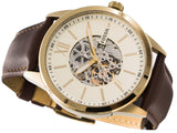Fossil Flynn Mechanical Skeleton Beige Dial Brown Leather Strap Watch for Men - BQ2215 Authentic Buy Shop Now