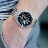Fossil Forrester Automatic Skeleton Black Dial Silver Steel Strap Watch for Men - ME3180 Authentic Buy Shop Now