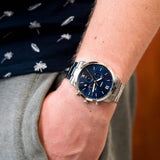 Fossil Neutra Chronograph Blue Dial Silver Steel Strap Watch for Men - FS5792 Authentic Buy Shop Now