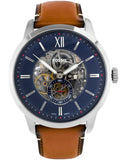 Fossil Townsman Automatic Skeleton Blue Dial Brown Leather Strap Watch for Men - ME3154 Authentic Buy Shop Now