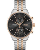 Hugo Boss Associate Chronograph Black Dial Two Tone Steel Strap Watch for Men - 1513840 Authentic Buy Shop Now