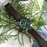 Hugo Boss Troper Chronograph Green Dial Brown Leather Strap Watch For Men - 1514098 Authentic Buy Shop Now