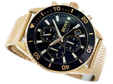 Hugo Boss Admiral Chronograph Black Dial Gold Mesh Bracelet Watch for Men - 1513906 Authentic Buy Shop Now